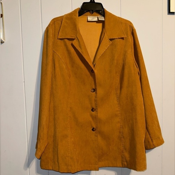 Worthington Top Blazer Shirt Princess Seam Suede Texture tortoise Button Size 1X - Picture 2 of 8